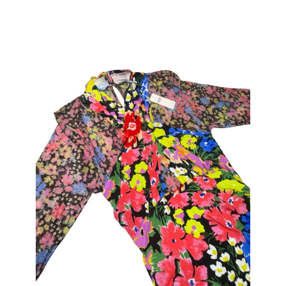 NWT women’s ANTHROPOLOGIE floral colorful Mesh Halter Mock-Neck midi Dress sz XL - Picture 5 of 11